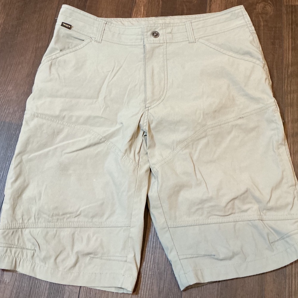 Kuhl Hiking Cargo Shorts Tan Khaki Outdoor Performance Multi-Pocket Size 35